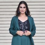 Teal Co-ord set, hand embroidered bustier