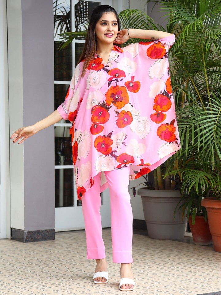 Printed co-ord set- kaftan style top with lycra fitted pants & bustier