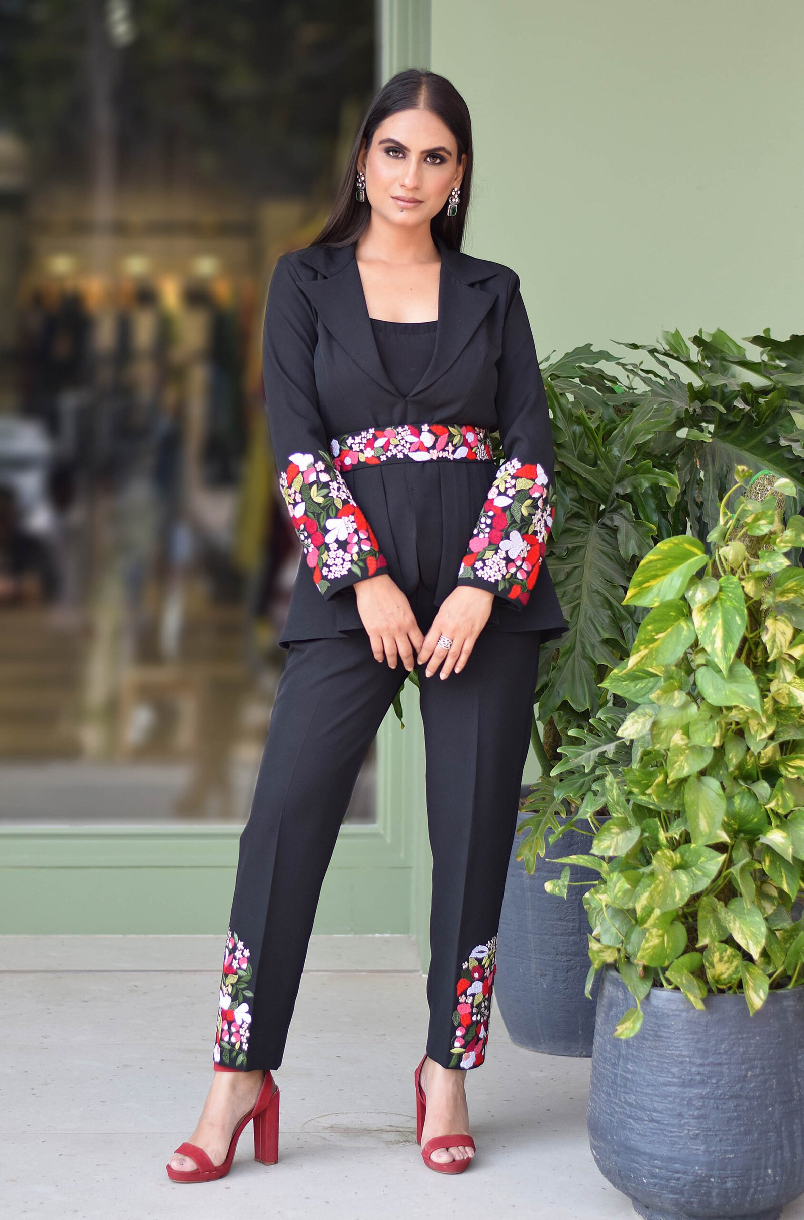 Black 4 Pc Co-ord set with Cotton thread Embroidery — alternate view 2
