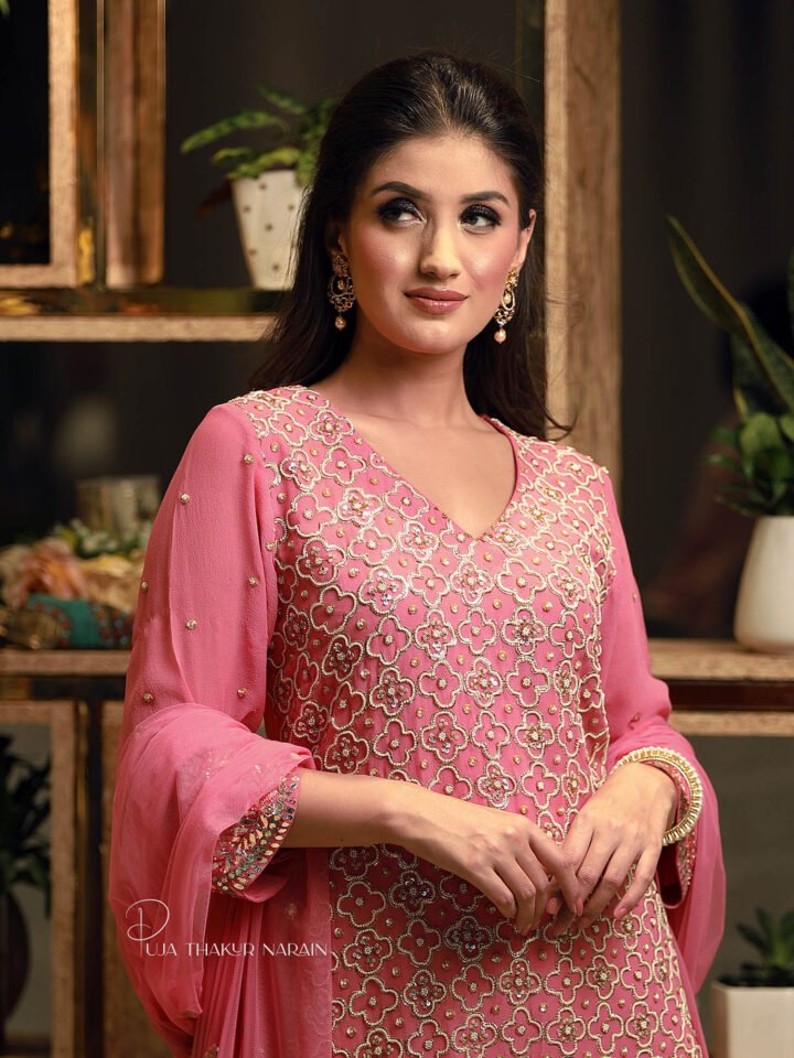 Short kurta with Kalidaar gharara with Tulle Duaptta — alternate view 2