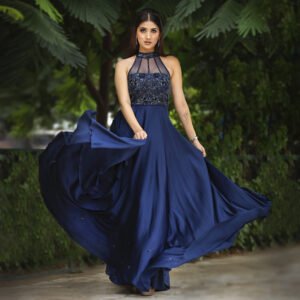 Halter Neck Dress in premium heavy Satin with layered flare