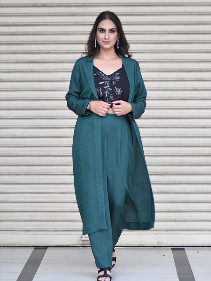 Teal Co-ord set, hand embroidered bustier — alternate view 3