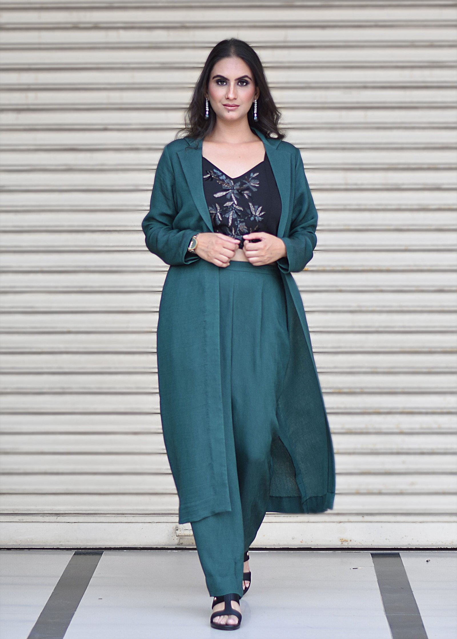 Teal Co-ord set, hand embroidered bustier — alternate view 3