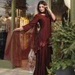 asymmetrical silk kurta hand embroidered scalloped hem line with kalidaar palazzo with a tulle neck patti embroidered dupatta