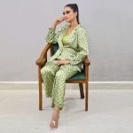 Japanese Satin Green & blue geometrical Printed Co-Ord set