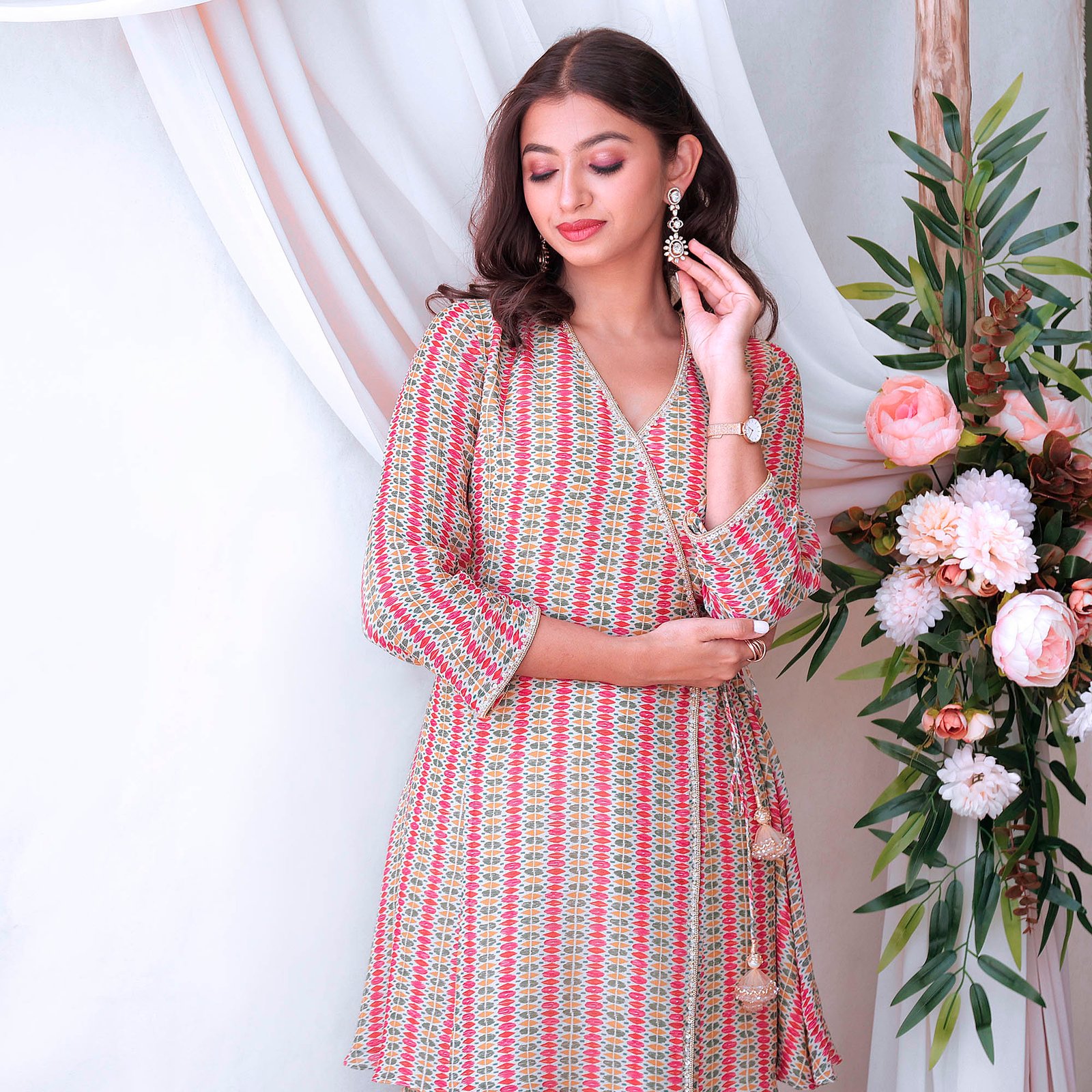 Printed angrakha kurta with bais cut gharara with delicate hand embroidery — alternate view 4