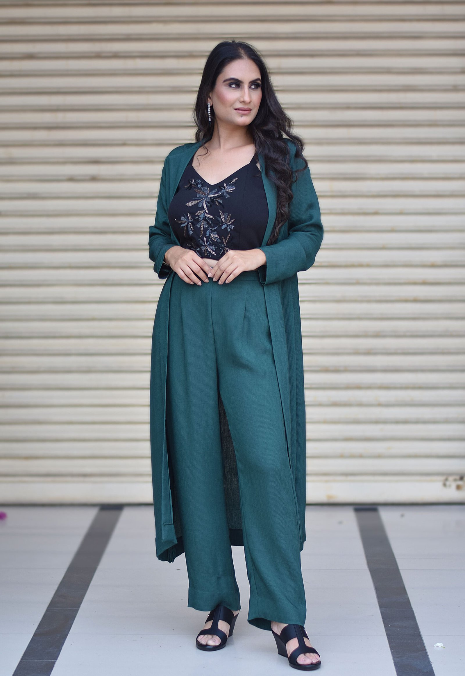 Teal Co-ord set, hand embroidered bustier — alternate view 4