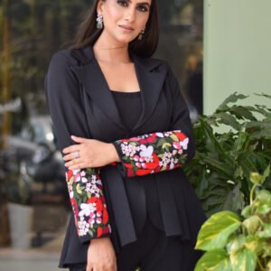 Black 4 Pc Co-ord set with Cotton thread Embroidery