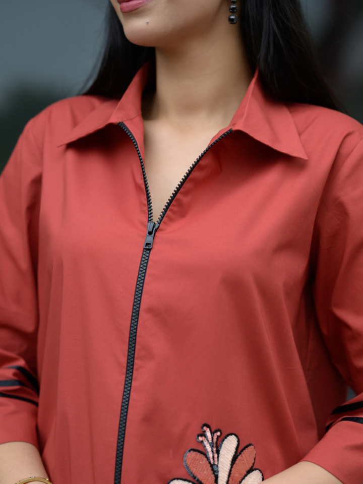 Rust Bloom Zip Shirt — alternate view 3