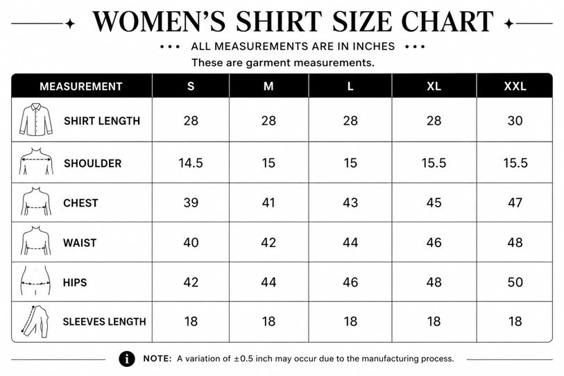 Puja Thakur Narain garment size guide