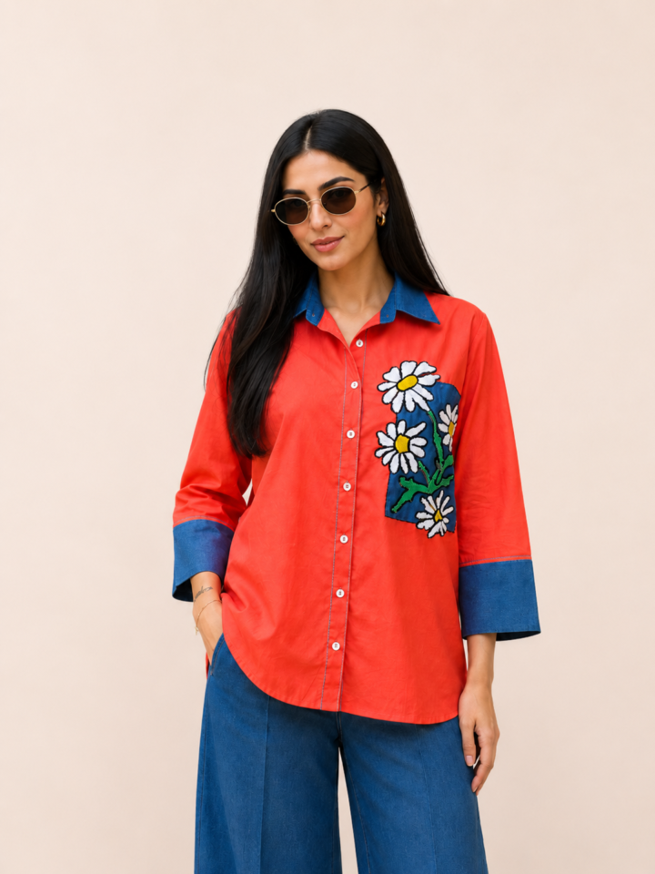 Scarlet Daisy Shirt – detail 3