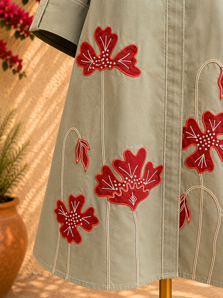 Olive Blossom Shirt Dress – detail 2