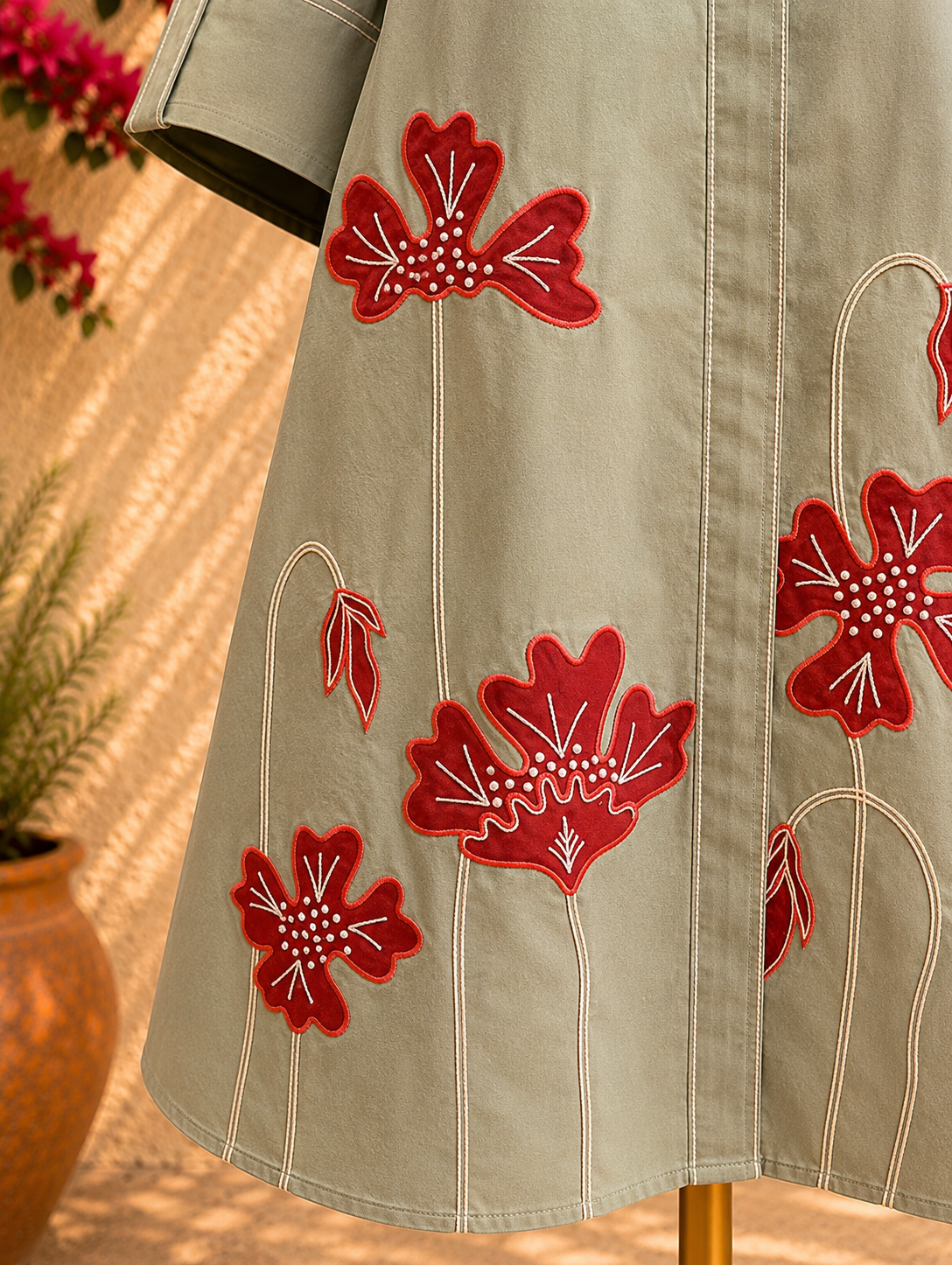 Olive Blossom Shirt Dress – detail 2