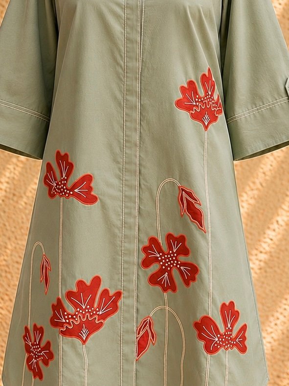Olive Blossom Shirt Dress – detail 3