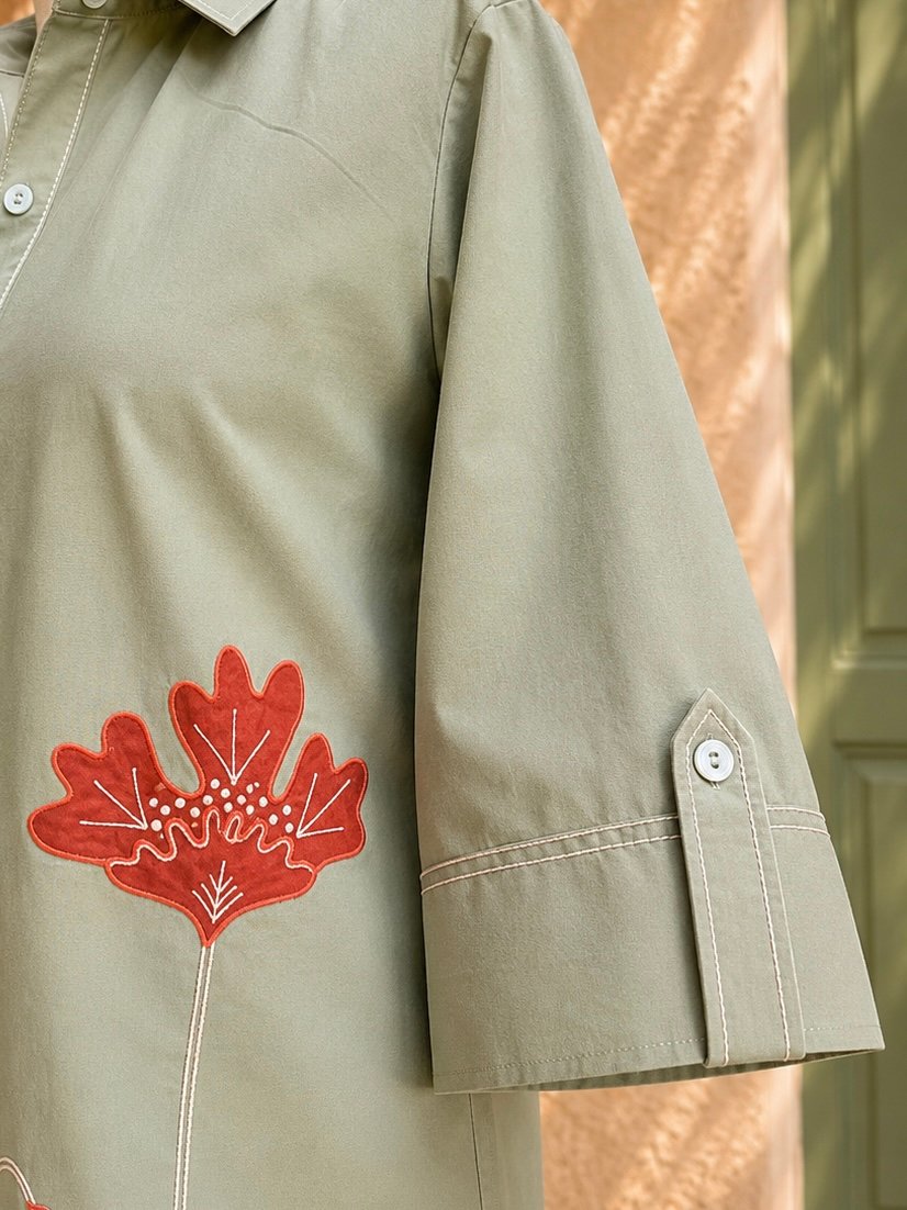 Olive Blossom Shirt Dress – detail 4