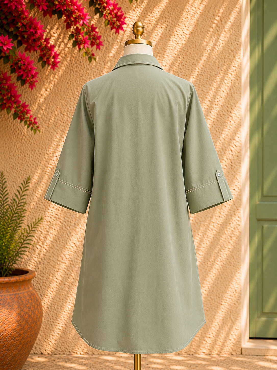 Olive Blossom Shirt Dress – detail 5