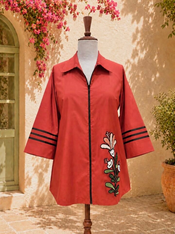 Rust Bloom Zip Shirt