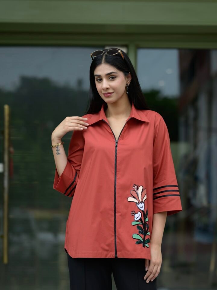 Rust Bloom Zip Shirt – detail 2