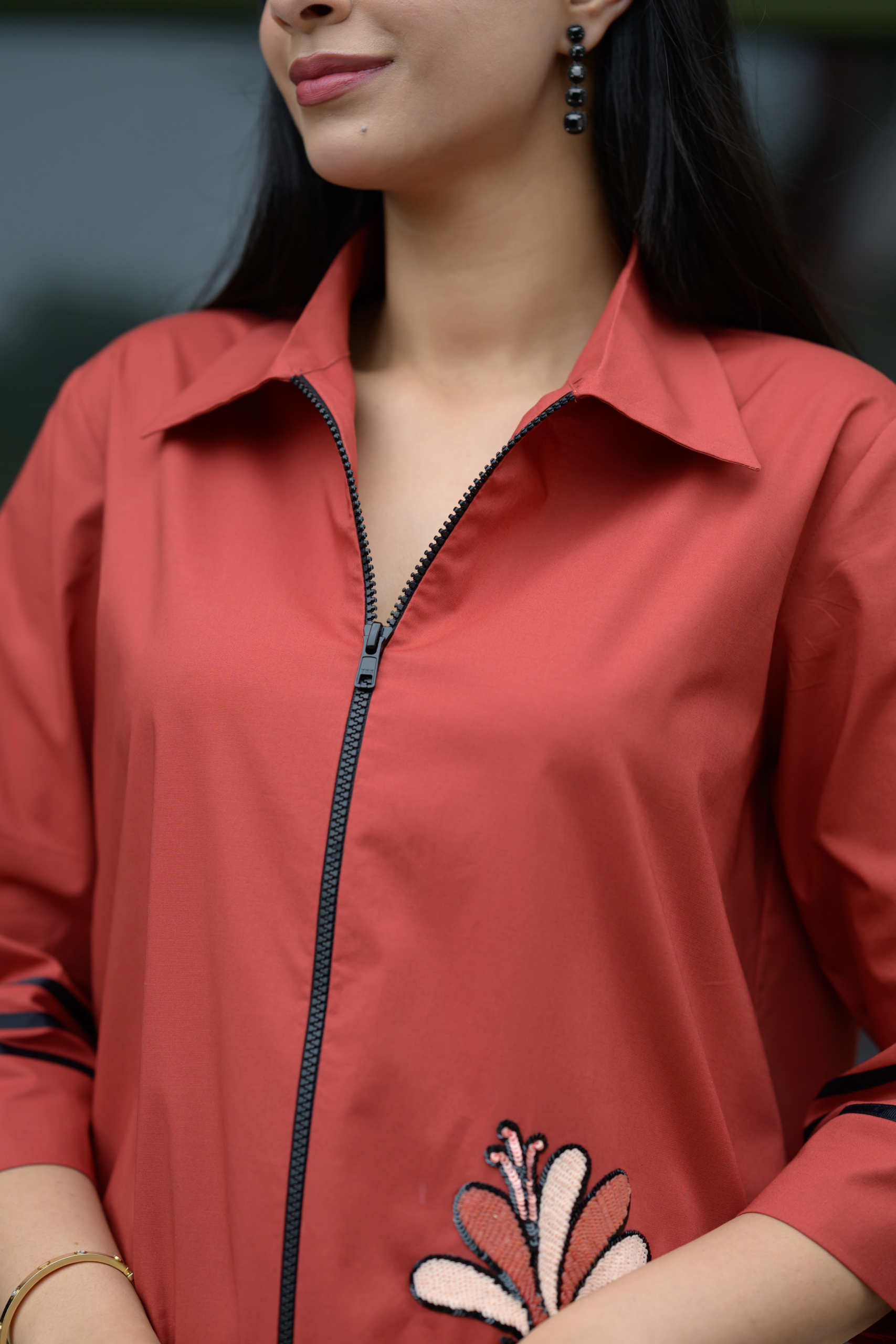 Rust Bloom Zip Shirt – detail 3